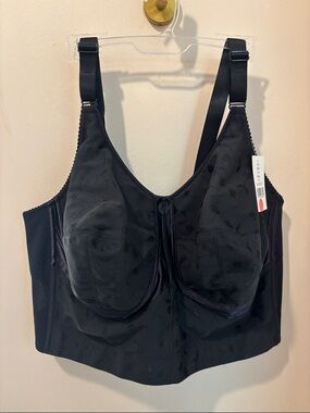 NEW Elila Jacquard Firm Support Posture Longline Wire-free Bra 5405 Black Floral